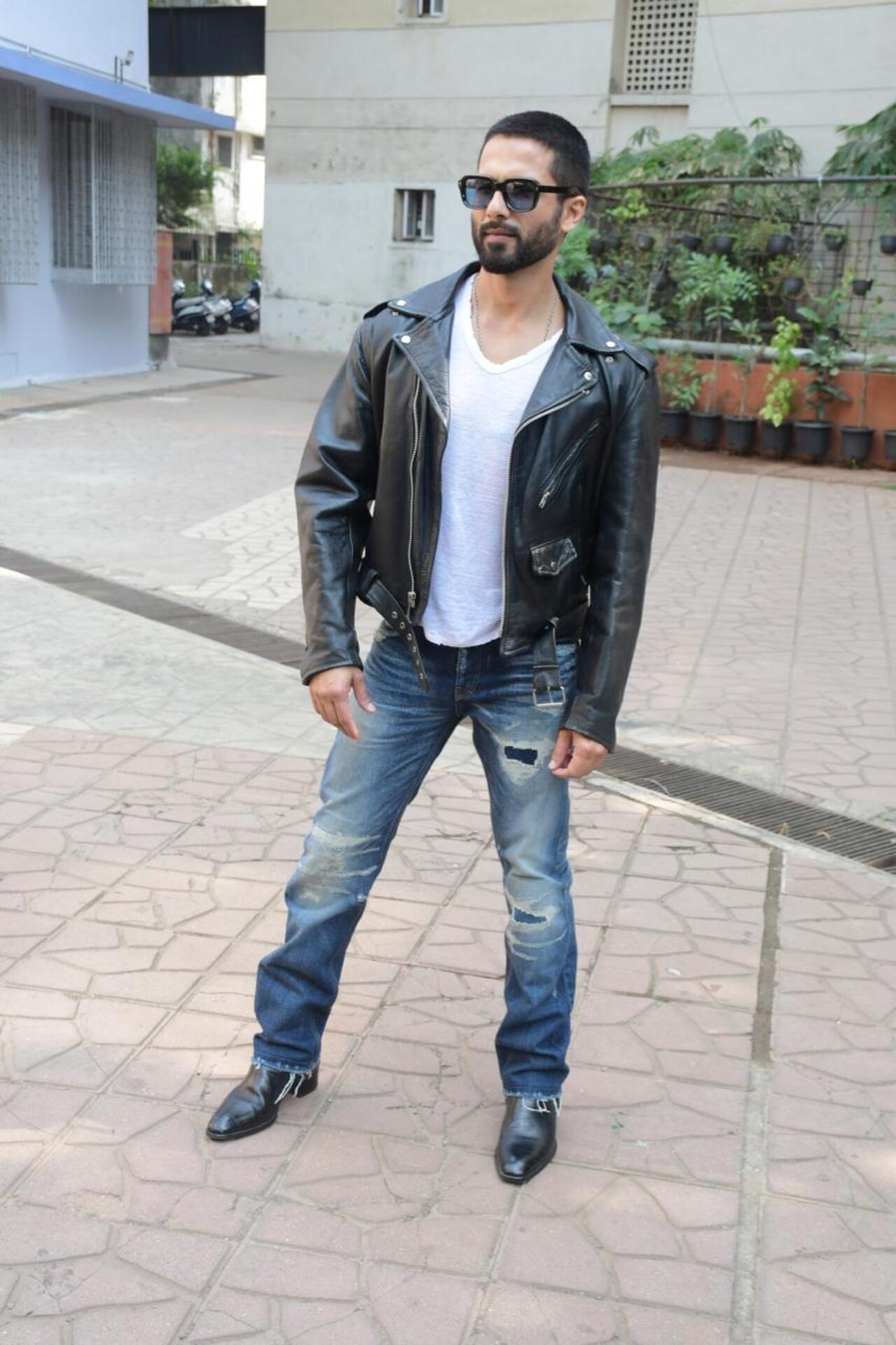 Shahid Kapoor sported a sexy black leather jacket as he promoted his upcoming film